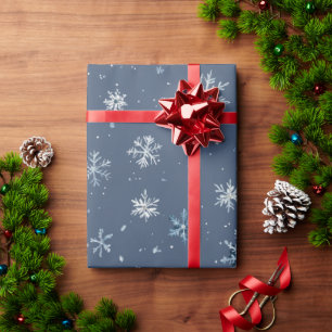 Papier Cadeau Flocons de neige argentés bleus d'hiver de Noël