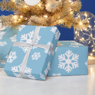 Papier Cadeau Flocons de neige blancs chic motif nordique sur fo