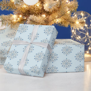 Papier Cadeau Flocons de neige bleu clair de Noël