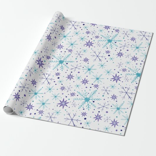 Papier cadeau flocons de neige bleu et violet (Déroulé)