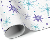 Papier cadeau flocons de neige bleu et violet (Coin rond)