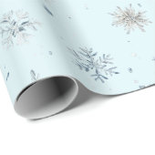 Papier Cadeau Flocons de neige bleus de Noël (Coin rond)