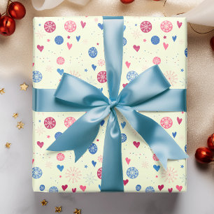 Papier Cadeau Flocons de neige coeurs roses et bleus motif de No