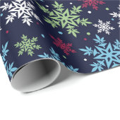 Papier Cadeau Flocons de neige colorés d'hiver (Coin rond)