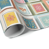 Papier Cadeau Flocons de neige colorés sur patchwork pastel (Coin rond)