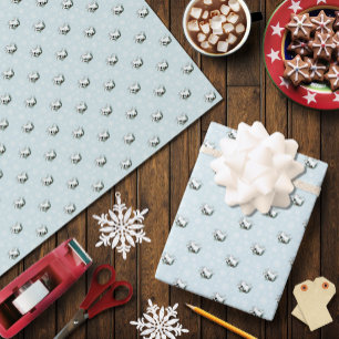 Papier Cadeau Flocons de neige de Noël bleu Ermine blanche
