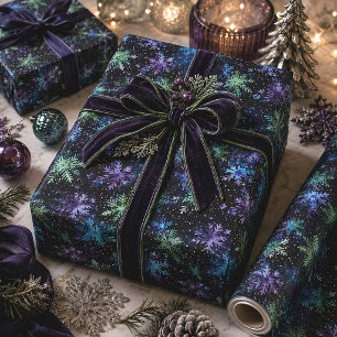 Papier Cadeau Flocons de neige de Noël gothiques bleu vert