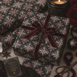 Papier Cadeau Flocons de neige de Noël gothiques noirs