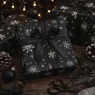 Papier Cadeau Flocons de neige de Noël gothiques noirs