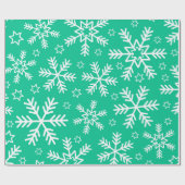 Papier Cadeau Flocons de neige de Noël vert clair et blanc (Plat)