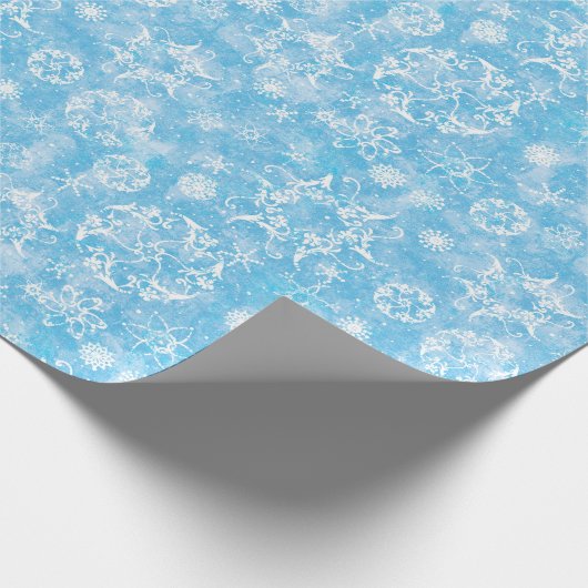 Papier Cadeau Flocons de neige d'hiver sur bleu-clair (Coin)