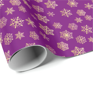Papier Cadeau Flocons de neige d'or sur un arrière - plan