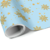 Papier Cadeau Flocons de neige dorés  (Coin rond)