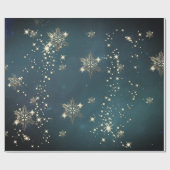 Papier Cadeau Flocons de neige dorés chic vert (Plat)