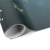 Papier Cadeau Flocons de neige dorés élégants sur fond vert (Coin rond)