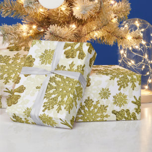 Papier Cadeau Flocons de neige dorés festifs de Noël Abstraits