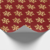Papier Cadeau Flocons de neige dorés sur fond rouge - Noël class (Coin)