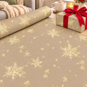 Papier Cadeau Flocons de neige en Kraft doré rustique
