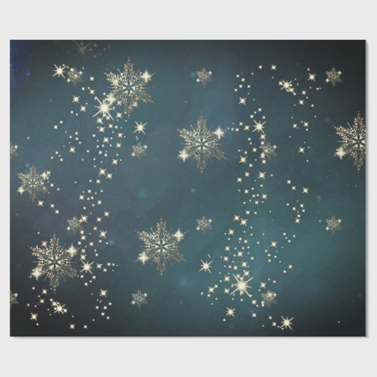 Papier Cadeau Flocons de neige en or chic vert (Plat)