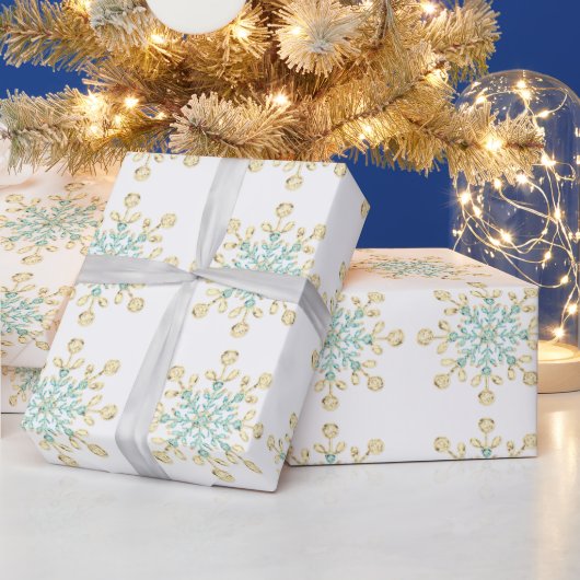 Papier Cadeau Flocons de neige en verre de Noël doré turquoise p (Vacances)