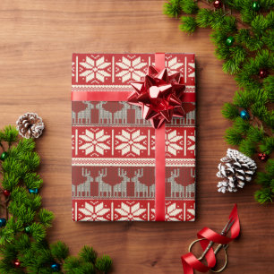 Papier cadeau flocons de neige et rennes