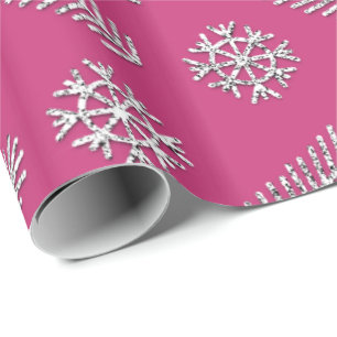 Papier Cadeau Flocons de neige fuchsia de vacances d'arbre de