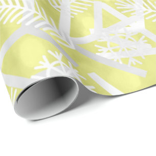 Papier Cadeau Flocons de neige jaune citron de vacances de Noël