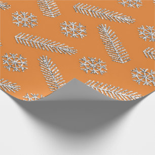 Papier Cadeau Flocons de neige oranges de vacances d'arbre de