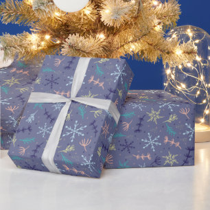 Papier Cadeau Flocons de neige qui tombent Branches de pin qui s
