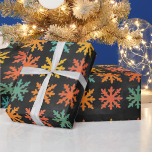 Papier Cadeau Flocons de neige rétro orange sarcelle noir Noël