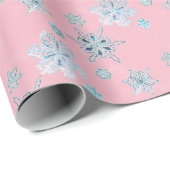 Papier Cadeau flocons de neige rose pâle (Coin rond)