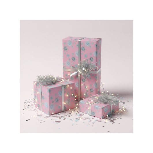 Papier Cadeau flocons de neige rose pâle