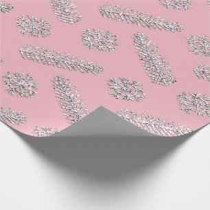 Papier Cadeau Flocons de neige roses de vacances d'arbre de Noë