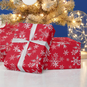 Papier Cadeau Flocons de neige rouges argentés Noël