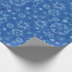 Papier Cadeau Flocons de neige sur le bleu