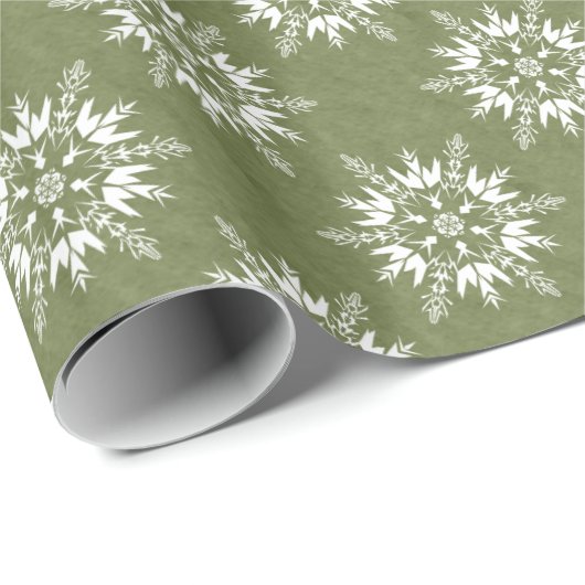 Papier Cadeau Flocons de neige sur le vert (Coin rond)