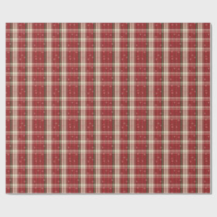 Papier Cadeau Flocons de neige tartan de fêtes classiques rouge 