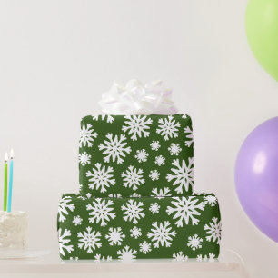 Papier Cadeau Flocons de neige verts blancs Noël Vacances