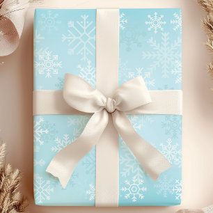 Papier Cadeau Flocons de Noël Bleu Motif de Neige