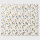Papier Cadeau Flocons de Noël Bleus Cerf Doux (Plat)