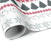 Papier Cadeau Flocons de Noël et arbres (Coin rond)