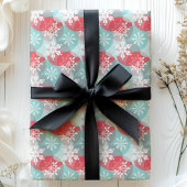 Papier Cadeau Flocons de Noël Rouge Bleu