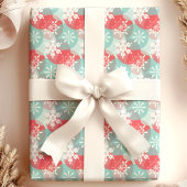 Papier Cadeau Flocons de Noël Rouge Bleu