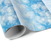 Papier Cadeau Flocons de Noël sur un fond bleu       (Coin rond)