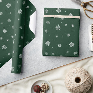 Papier Cadeau Flocons Vertes Vacances