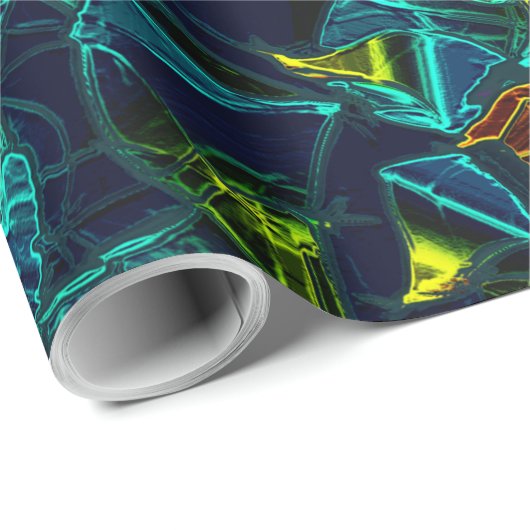 Papier Cadeau Flor virtuel em azul gradiente, estilhaçada (Coin rond)