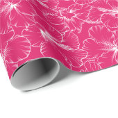 Papier Cadeau Floraison de fleurs blanches d'Hibiscus sur rose (Coin rond)