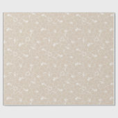 Papier Cadeau Floraison de fleurs blanches d'Hibiscus sur Taupe (Plat)