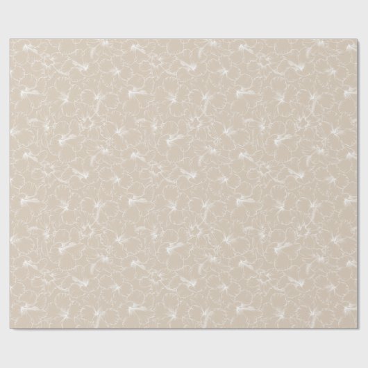 Papier Cadeau Floraison de fleurs blanches d'Hibiscus sur Taupe (Plat)