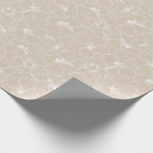 Papier Cadeau Floraison de fleurs blanches d'Hibiscus sur Taupe (Coin)